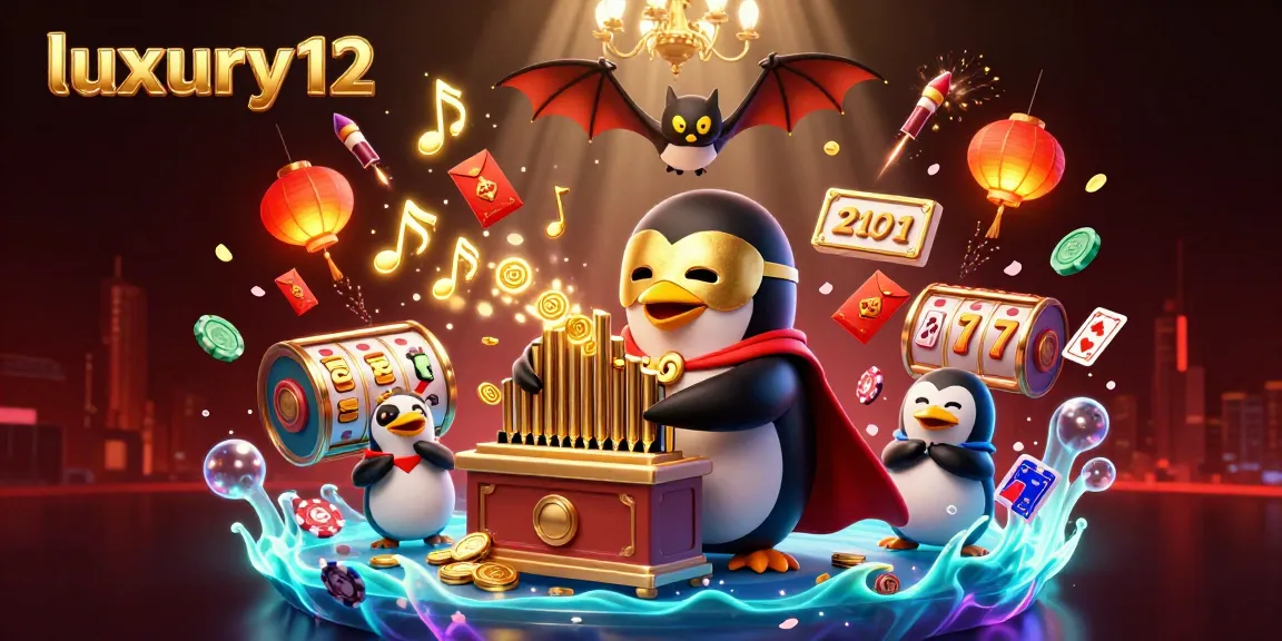 Play at luxury12 with a dynamic 3D illustration of casino action and excitement.
