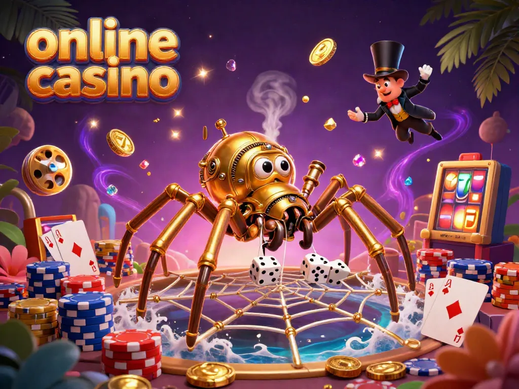 Experience the thrill of an online casino with dynamic elements and rich visuals in a captivating 3D illustration.