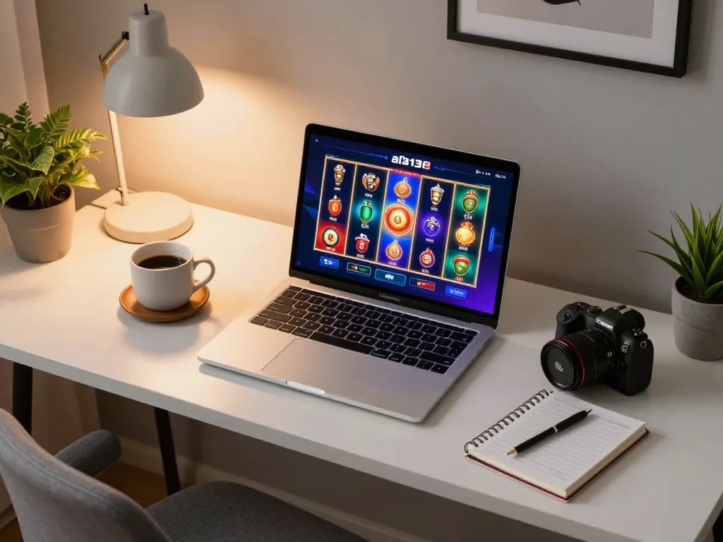 Engaging gameplay on the alfa138 slot in a cozy home setup, highlighting strategic planning and relaxation.