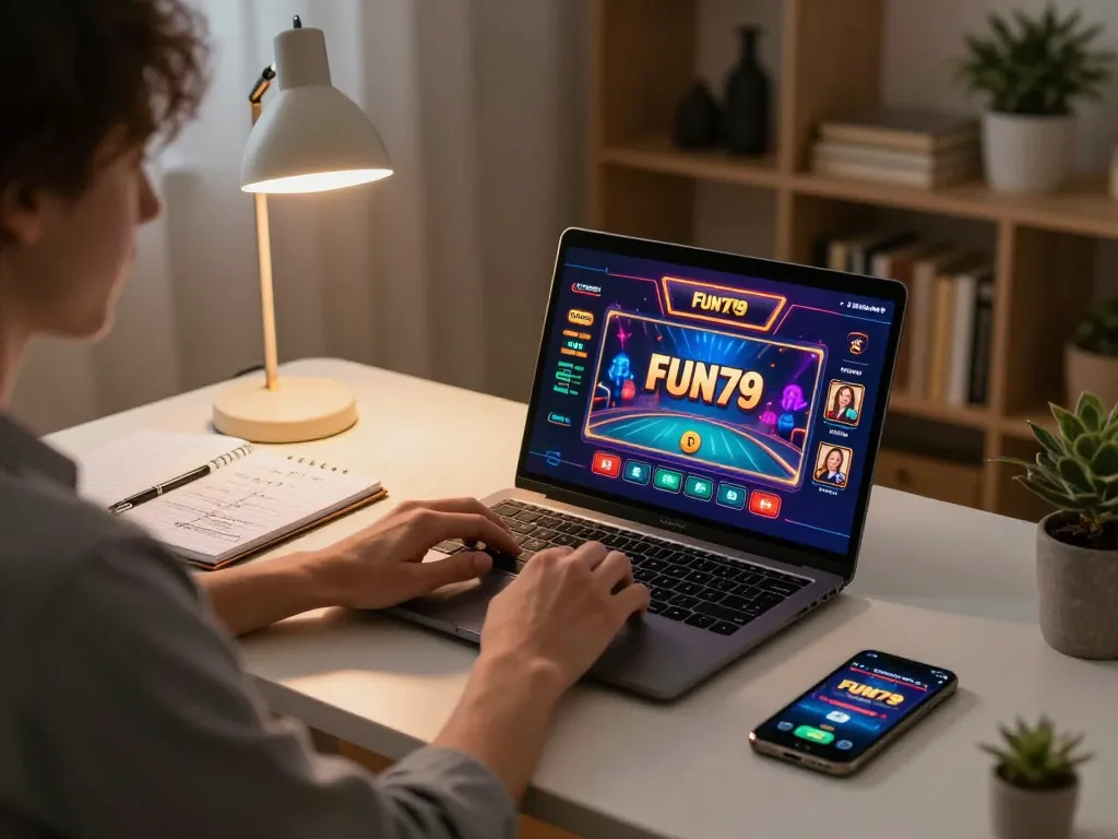 Engaging in strategic online betting on fun79 with vibrant casino graphics displayed
