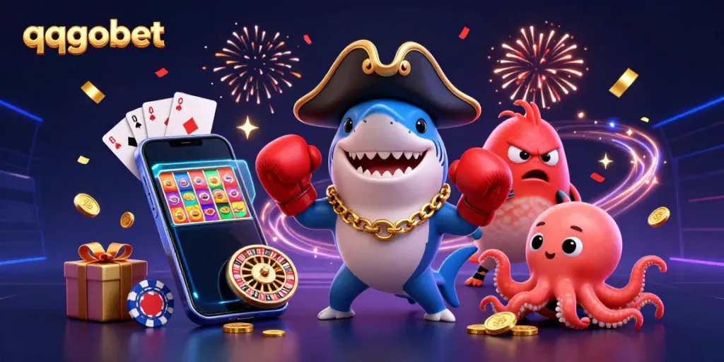 qqgobet menawarkan permainan slot yang menyenangkan dengan karakter kartun laut dalam suasana meriah.