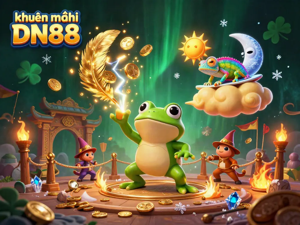Experience khuyến mãi DN88 with a vibrant 3D scene featuring casino characters amidst a treasure storm.