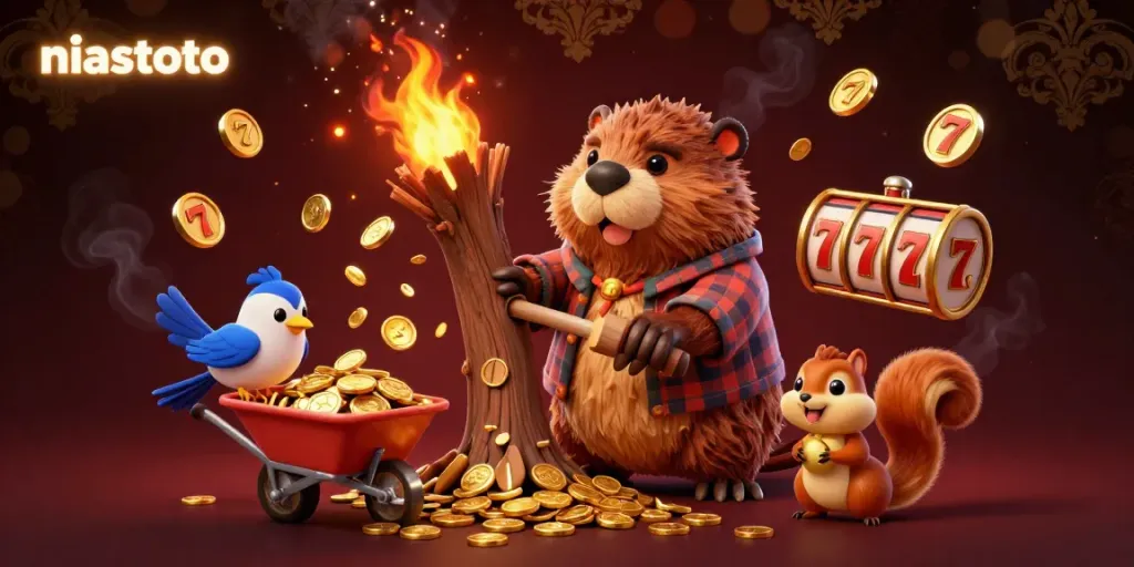 Engage with niastoto by enjoying a vibrant casino scene featuring a beaver, bird, and squirrel collecting golden coins.