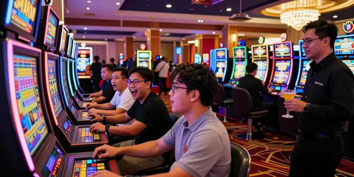 Pengalaman bermain Slot Gacor di kasino dengan pemain bersemangat dan mesin slot berwarna.