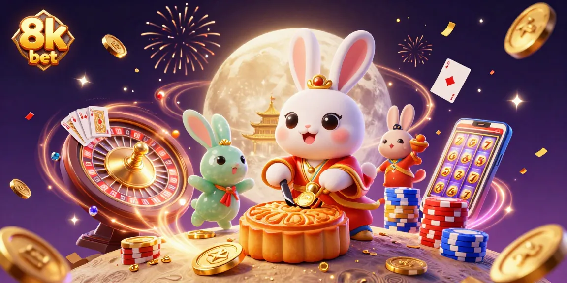 Experience thrilling gameplay with 8k bet under a magical moon, featuring poker chips and golden casino elements.
