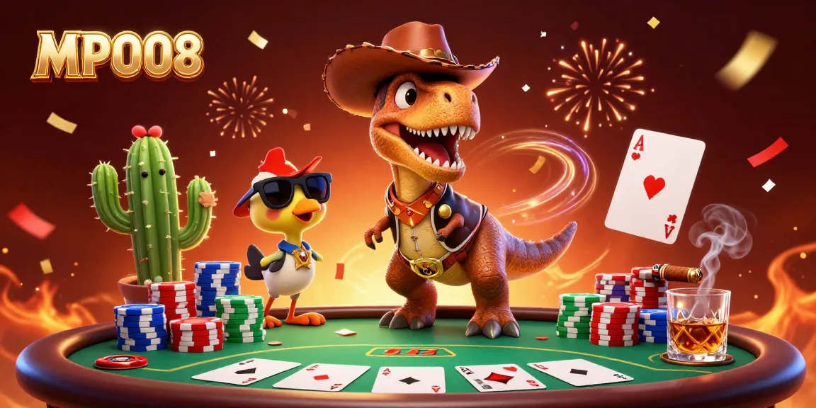 Experience high-speed gameplay with MPO08 as a dinosaur, cactus, and roadrunner play poker.