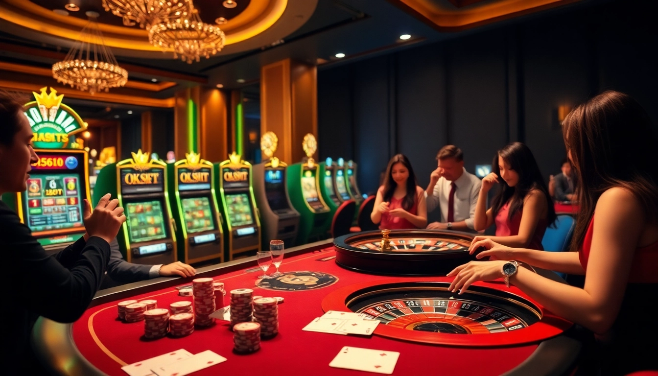 Players engaging with the OK8386 online casino, showcasing excitement and luxury in gambling.