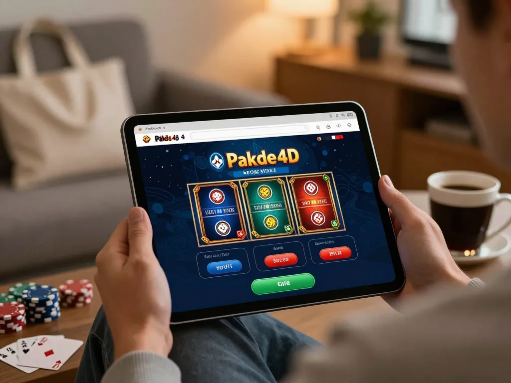 Engaging gameplay experience on Pakde4D's online casino app in a cozy home setting