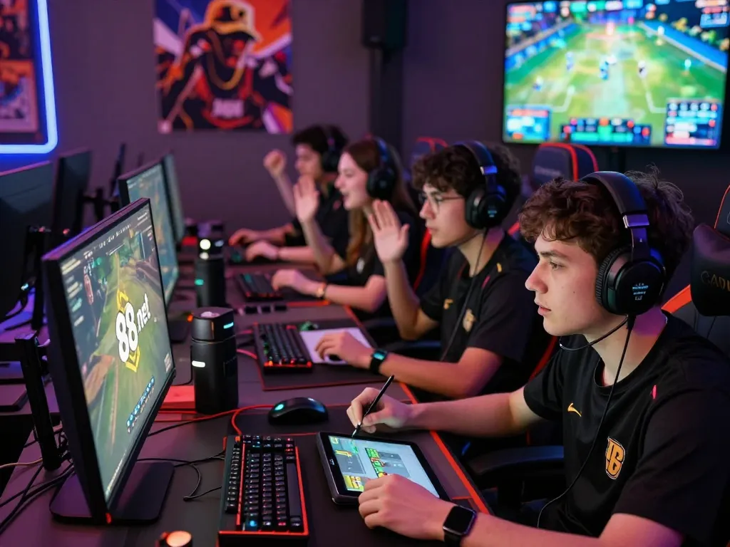 Players celebrating their wins and strategizing on mantra88.net in a vibrant gaming setup.
