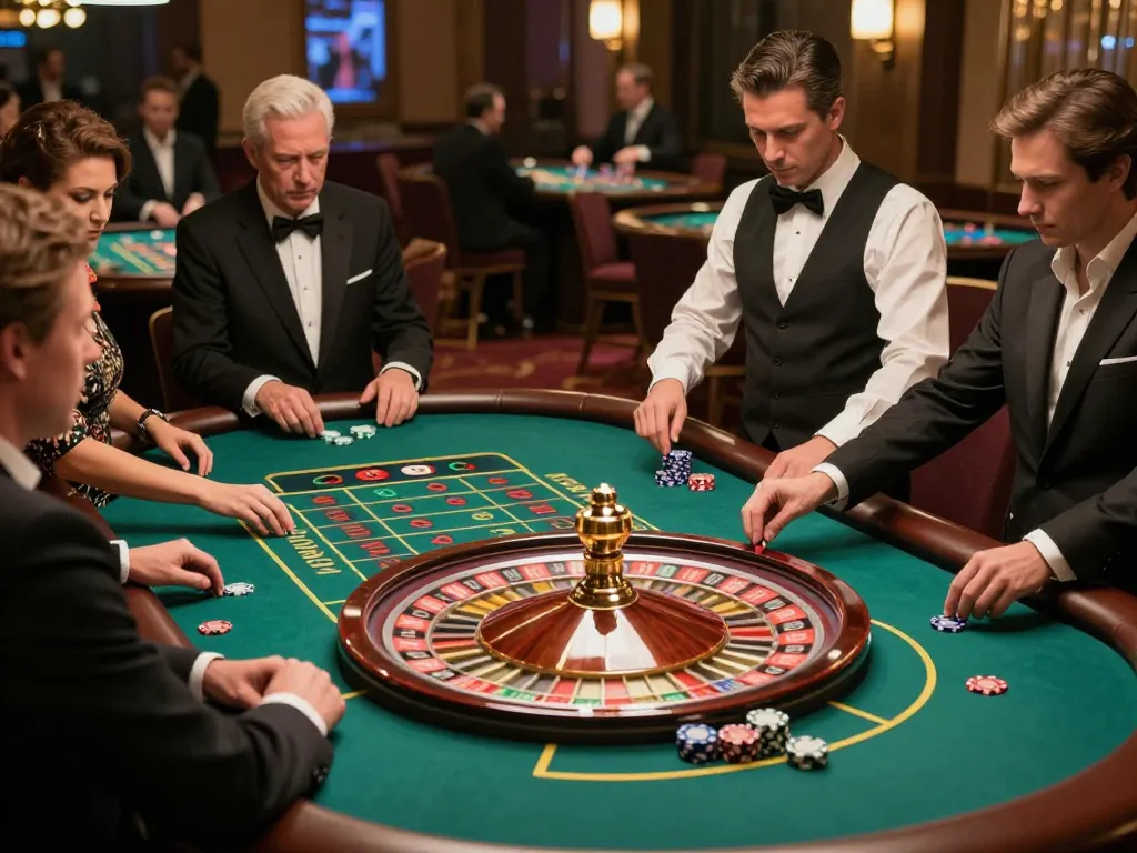 DAGA trang chu players excitedly placing bets at a lively roulette table, showcasing the dynamic atmosphere of casino gaming.