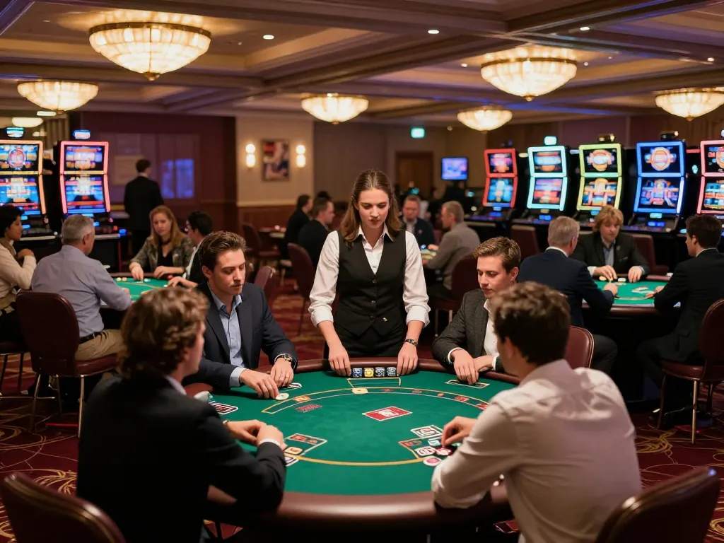 Players enjoying poker at VSBET casino with vibrant atmosphere and professional dealers.