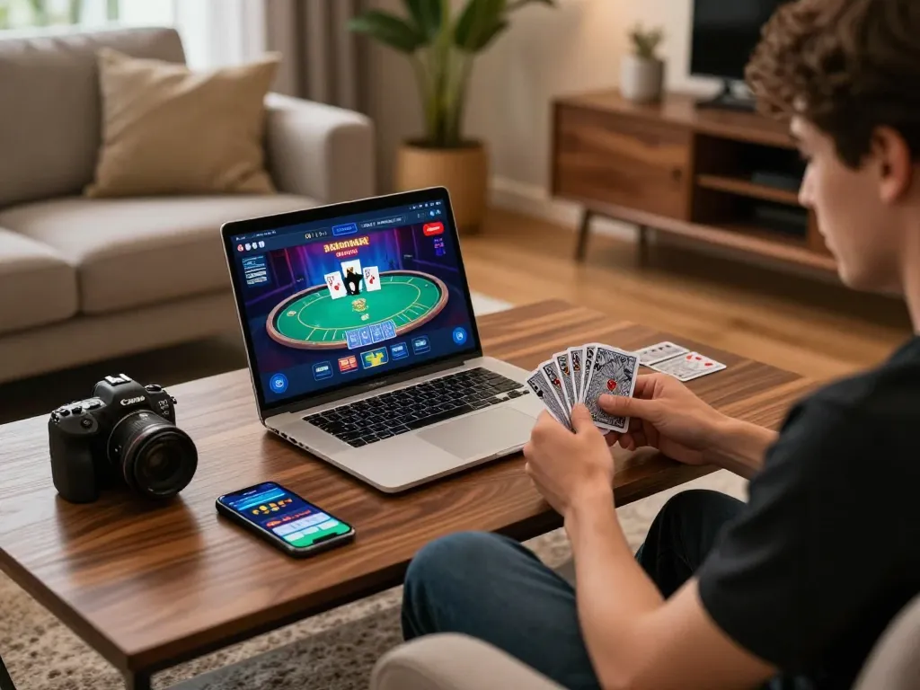 Players explore strategies on organicsuperfoodshub while enjoying a cozy online poker game at home.