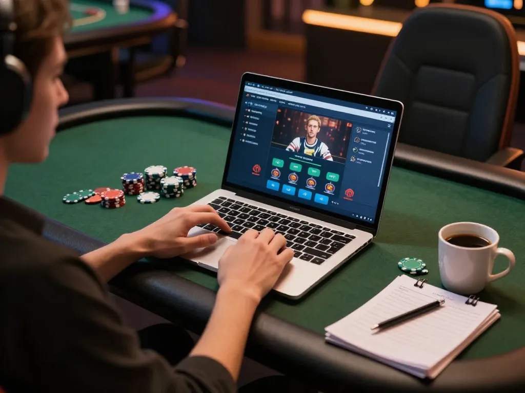 Engaging user playing casino games on laptop showcasing OK9 online betting platform.