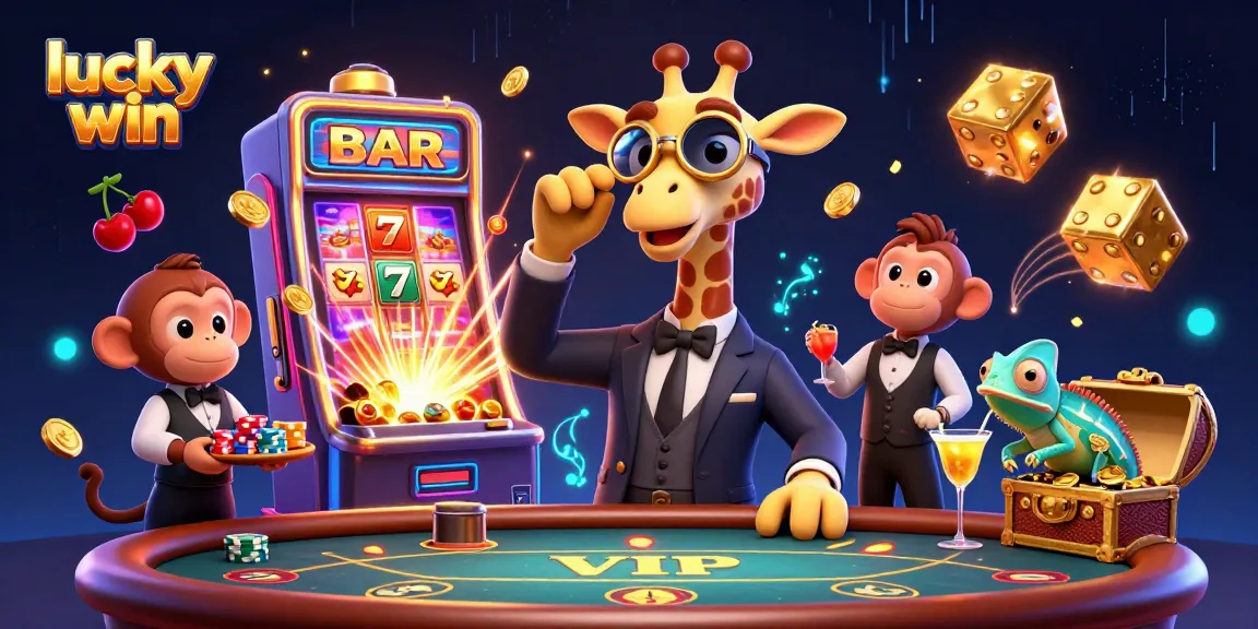 Join the lucky win celebration with colorful casino games and vibrant characters.