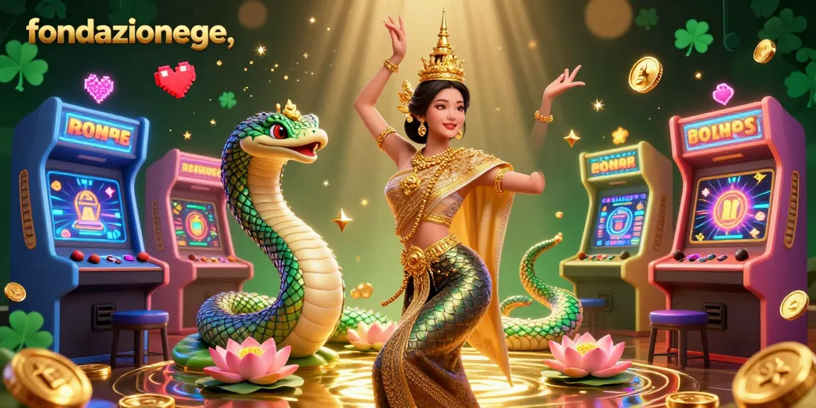 Engage in vibrant casino games with fondazionege's dazzling 3D scene featuring a graceful Thai dancer and colorful gaming elements.
