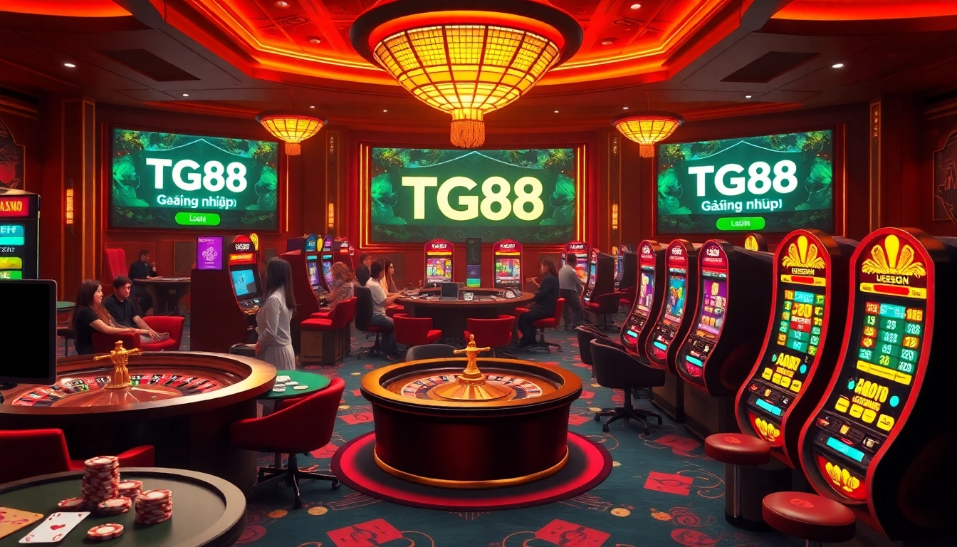 Exciting gameplay at TG88 đăng nhập with vibrant slot machines and engaging roulette tables.