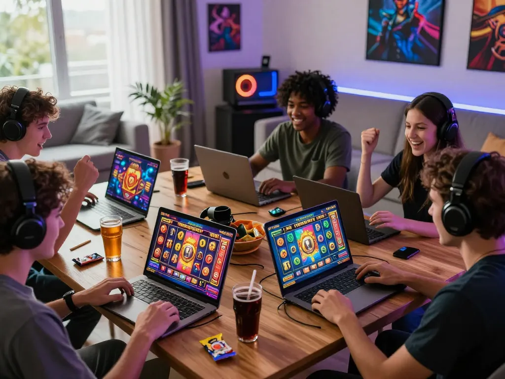 Pemain menikmati permainan slot online VIRUS88 di lingkungan gaming yang cerah