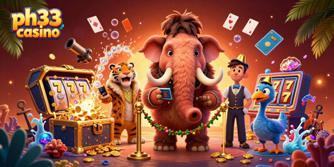 Experience thrilling adventures at ph33 casino with a unique 3D cartoon scene of characters and vibrant game elements.