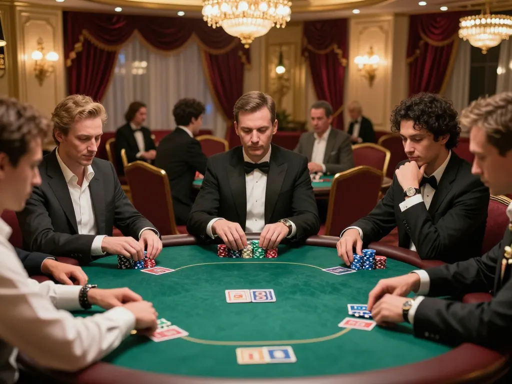 Play SC88 poker in luxurious VIP casino setting with focused players and elegant decor