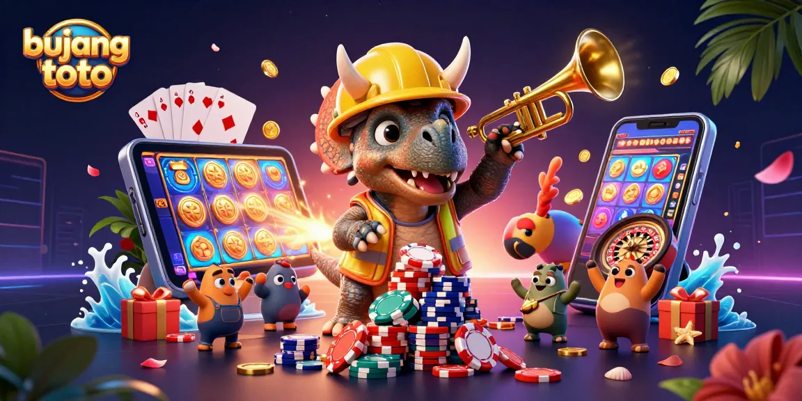 Gamer bertaruh di bujang toto dengan antusiasme, dikelilingi elemen permainan kasino menarik.
