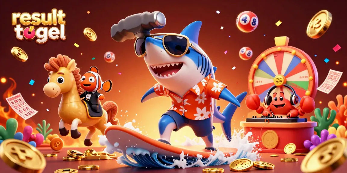 Berinteraksi dengan visual hasil togel yang mendebarkan menampilkan peselancar hiu bersama ikan badut tuxedo dan kepiting DJ.