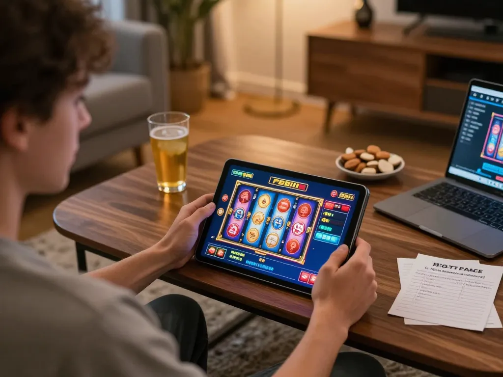 Play PERI11 online game on a tablet, cozy atmosphere with strategy notes for effective gaming.