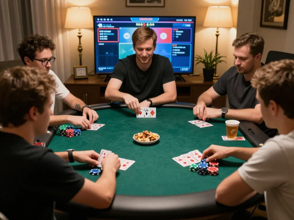 Engaging in top 10 game bài during an online poker night with friends at home.