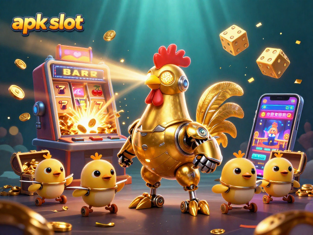 Engage with the thrilling apk slot experience featuring a vibrant scene of golden rooster and thrilling casino elements.