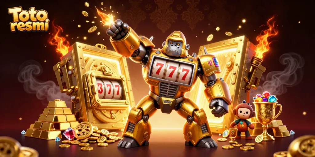 Engage in thrilling online gaming with Toto resmi as a golden mech unveils treasures!