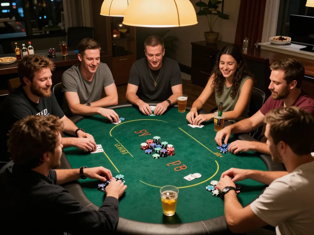 Go8 players enjoying intense Texas Hold'em gameplay during a friendly poker night