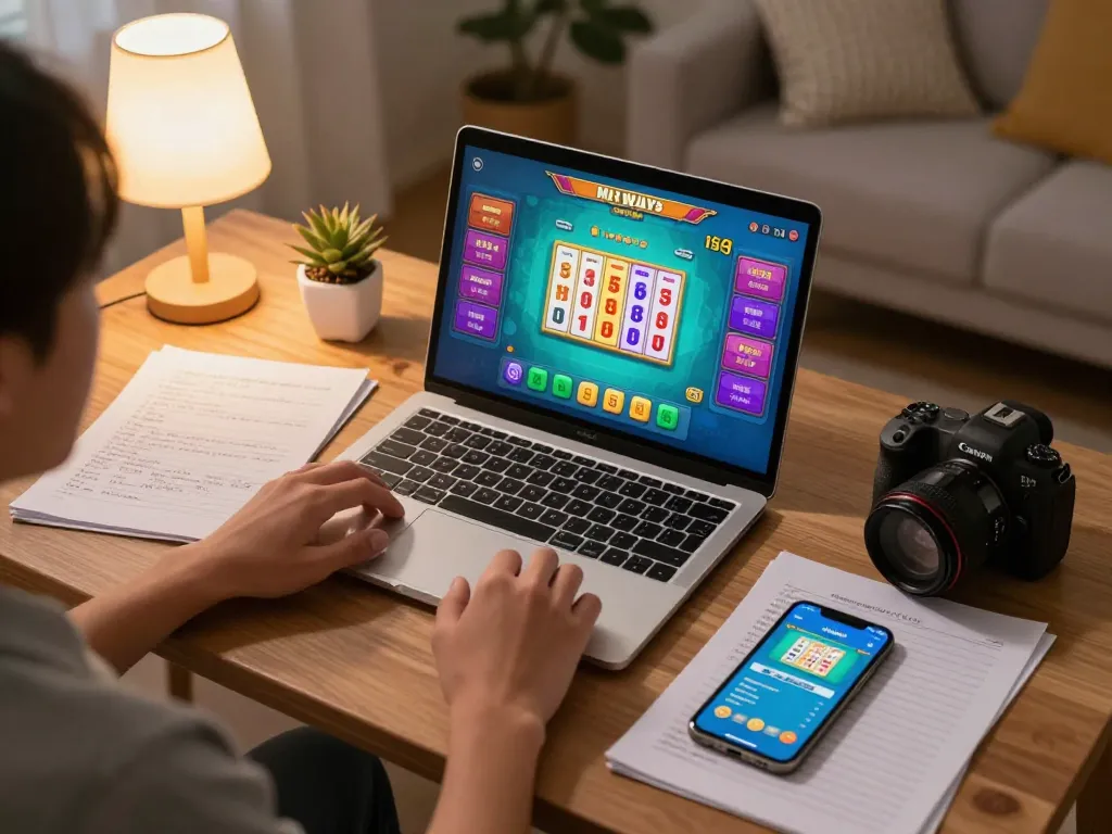 Terlibat dalam permainan pola stabil rtp mahjong ways di laptop kasino online.