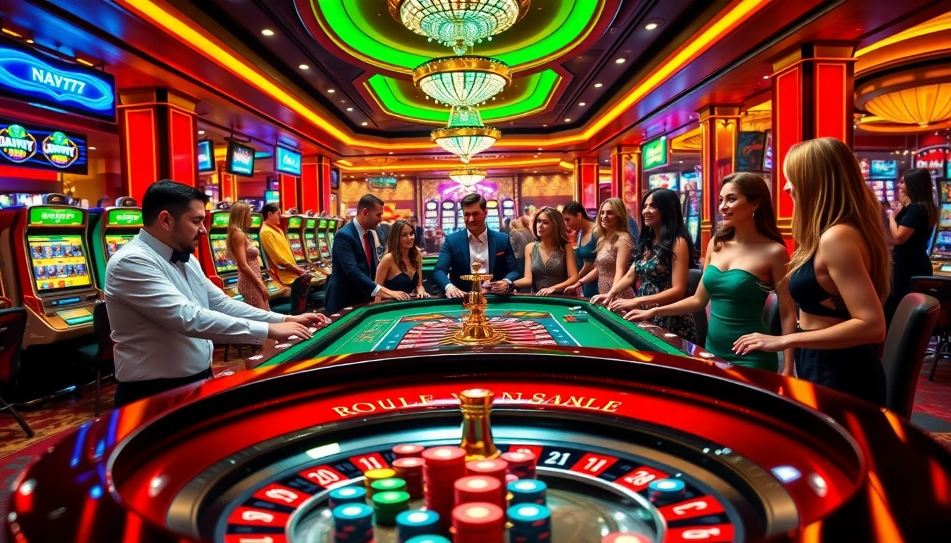 Experience the thrill of betting at NA777 with a vibrant roulette table and engaging dealers.