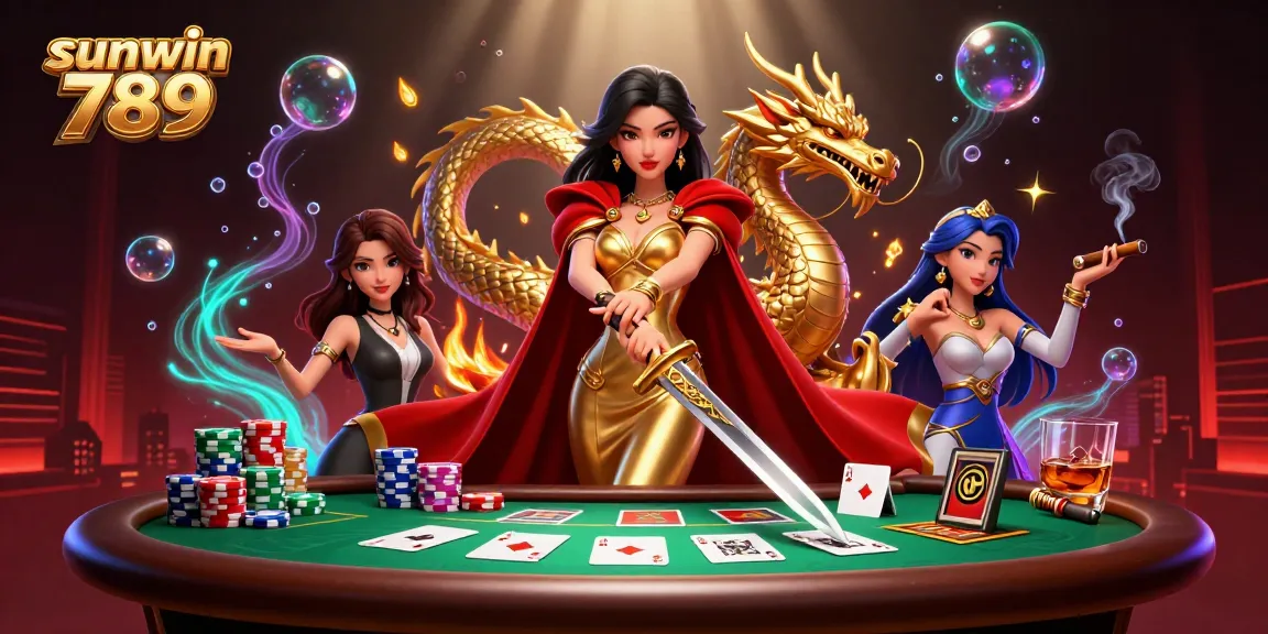 Engage with the dynamic gameplay of sunwin 789 at a vibrant poker table illustrated with rich details.