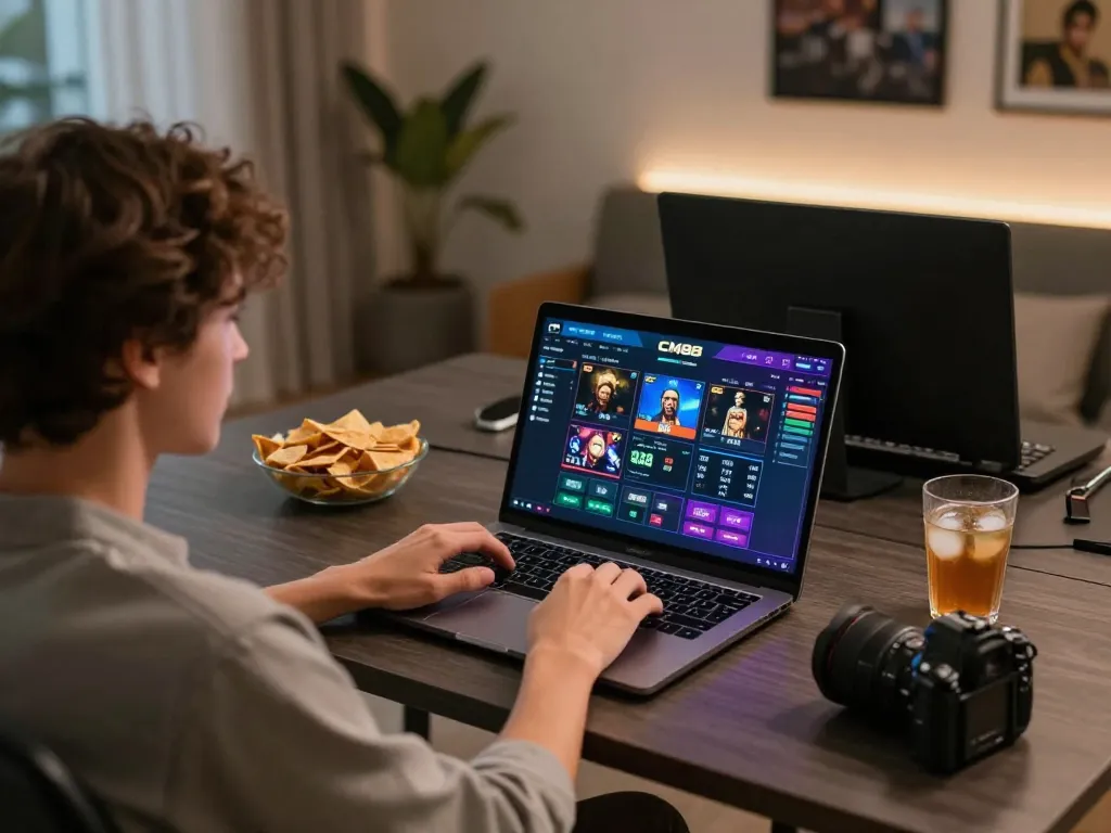 Engaging in online gaming at CM88 with a modern setup showcasing convenience and entertainment