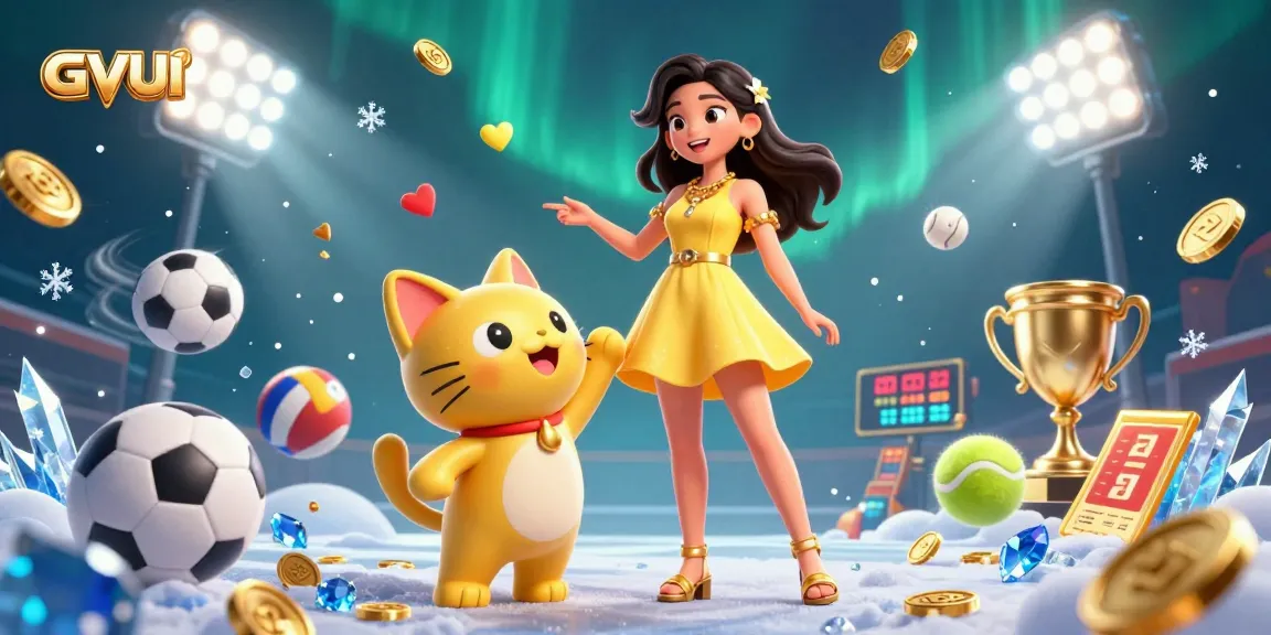 Experience winning with GVUI, featuring an Asian woman and lucky cat gambling in a vibrant casino scene.
