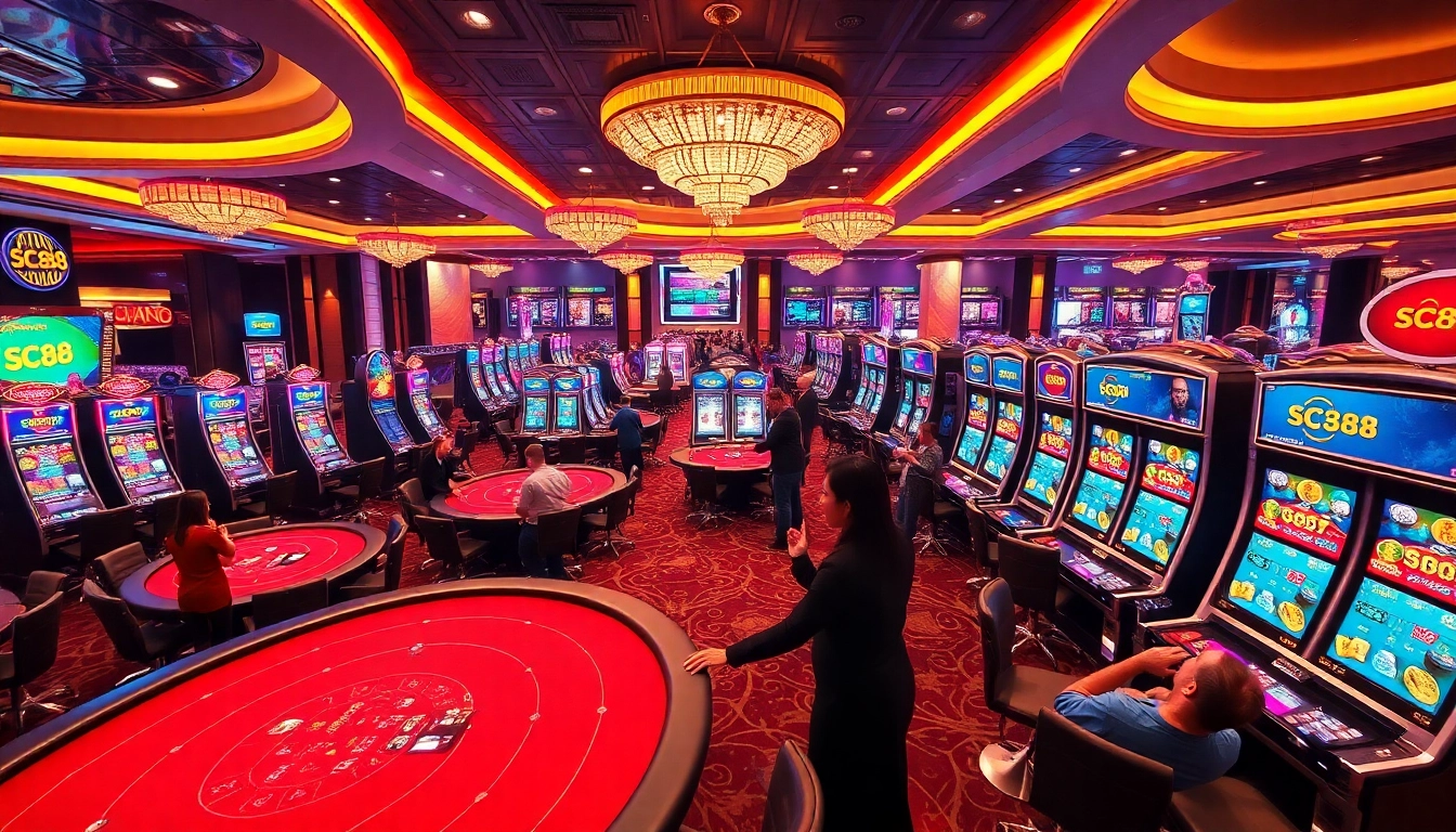 SC88 players enjoying a dynamic online casino atmosphere with vibrant slot machines.