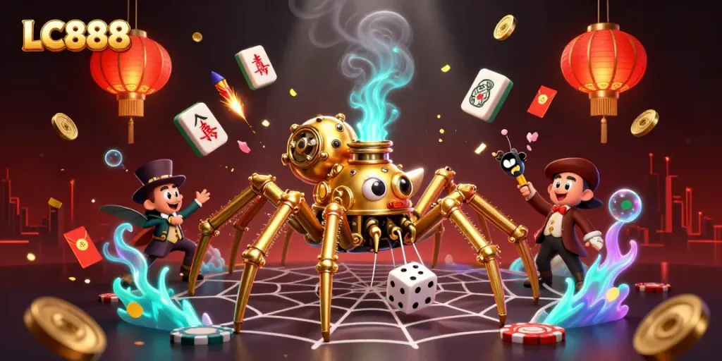Engage with stunning LC888 visuals featuring steampunk characters and dynamic casino symbols.
