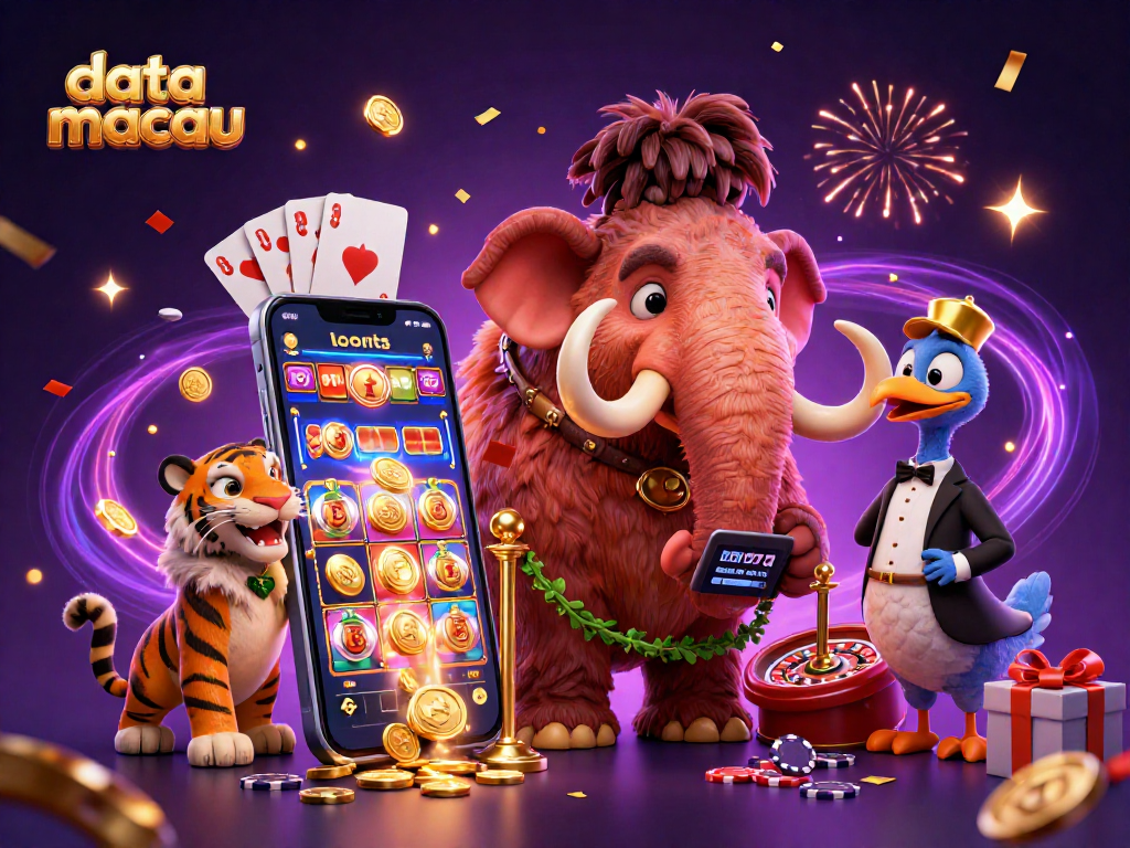 Experience the excitement of data macau in a vibrant casino scene with engaging characters and gaming elements.