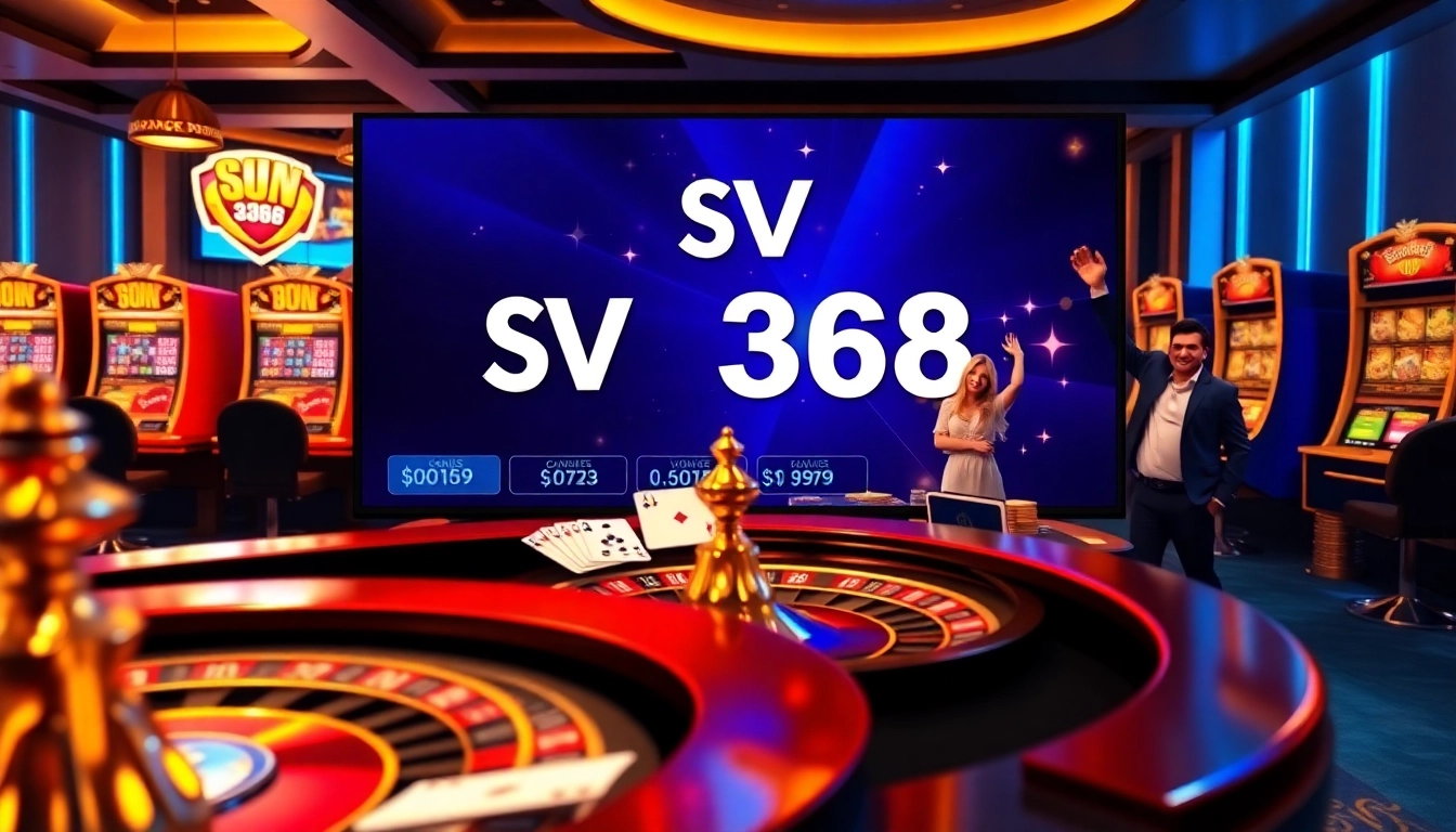 Experience an exciting casino scene highlighting SV 368 with roulette and poker action.