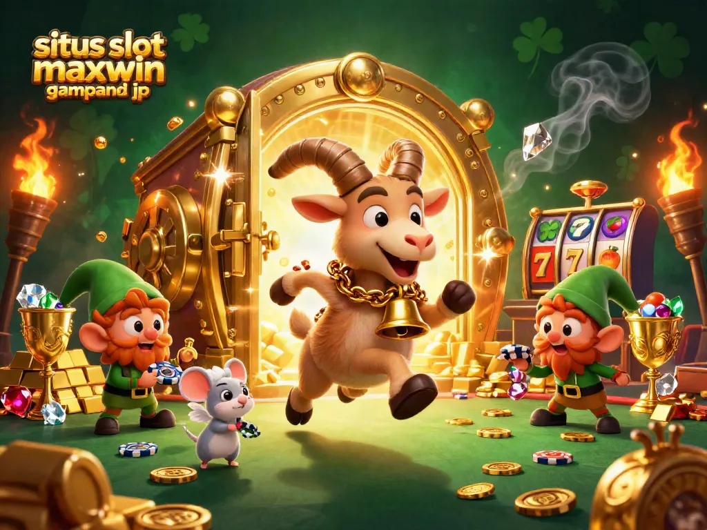 Play slots at the situs slot maxwin gampang jp, featuring Krampus and casino gremlins in a festive scene.