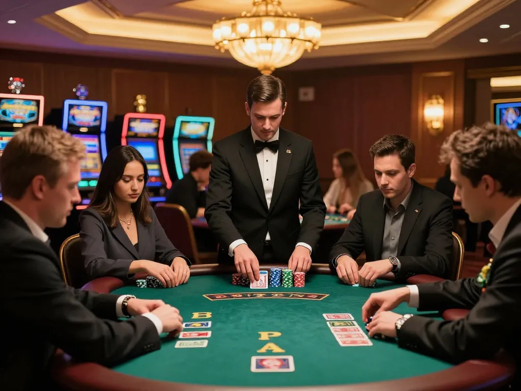 qqalfa players enjoying an intense blackjack session while strategizing their next move