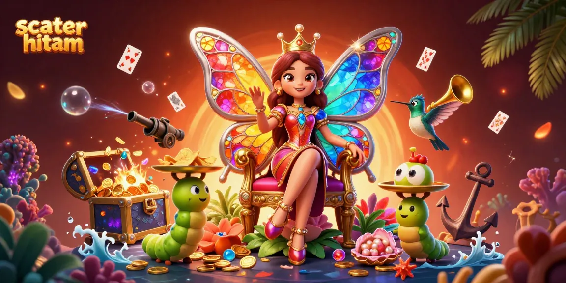 Experience the thrill of scatter hitam with vibrant casino elements and a magical atmosphere in this captivating illustration.