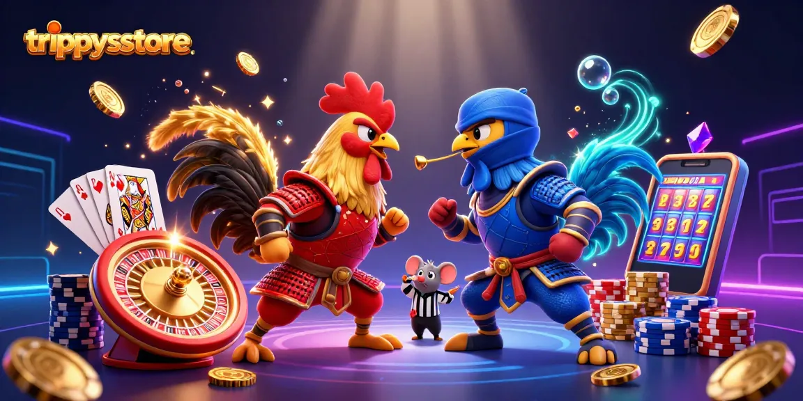 Experience thrilling action at trippysstore with fighting roosters and exciting casino elements.