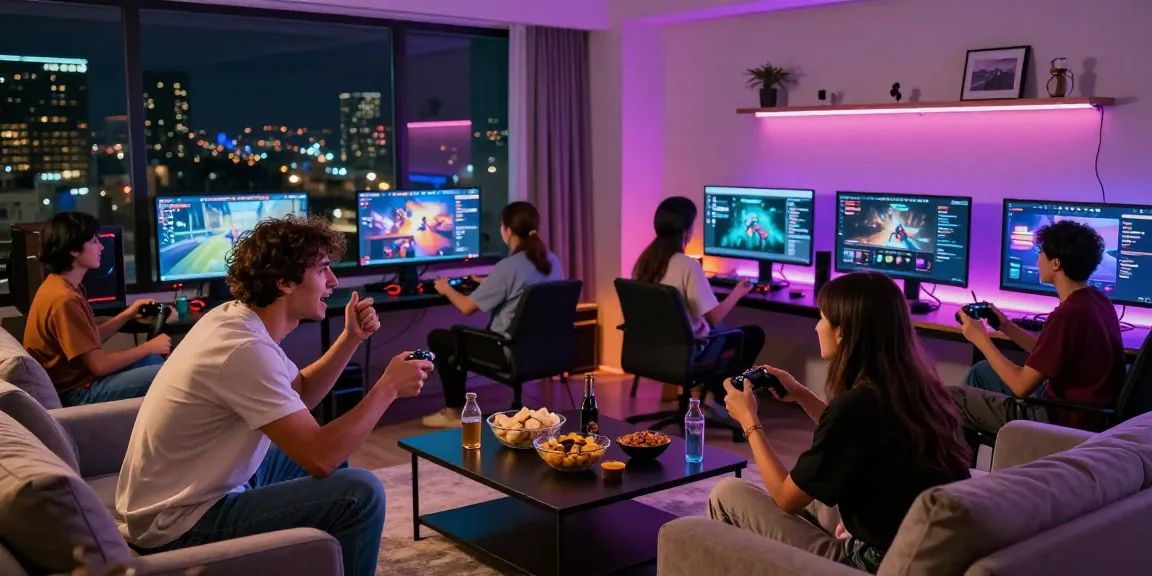 Pengalaman bermain LUXURY777 Link Alternatif di ruang tamu modern, dengan teman-teman yang antusias.