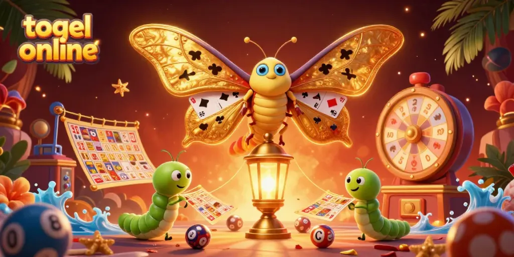 Menangkan togel online dengan keberuntungan dan elemen menyenangkan dalam ilustrasi cerah dan dinamis.