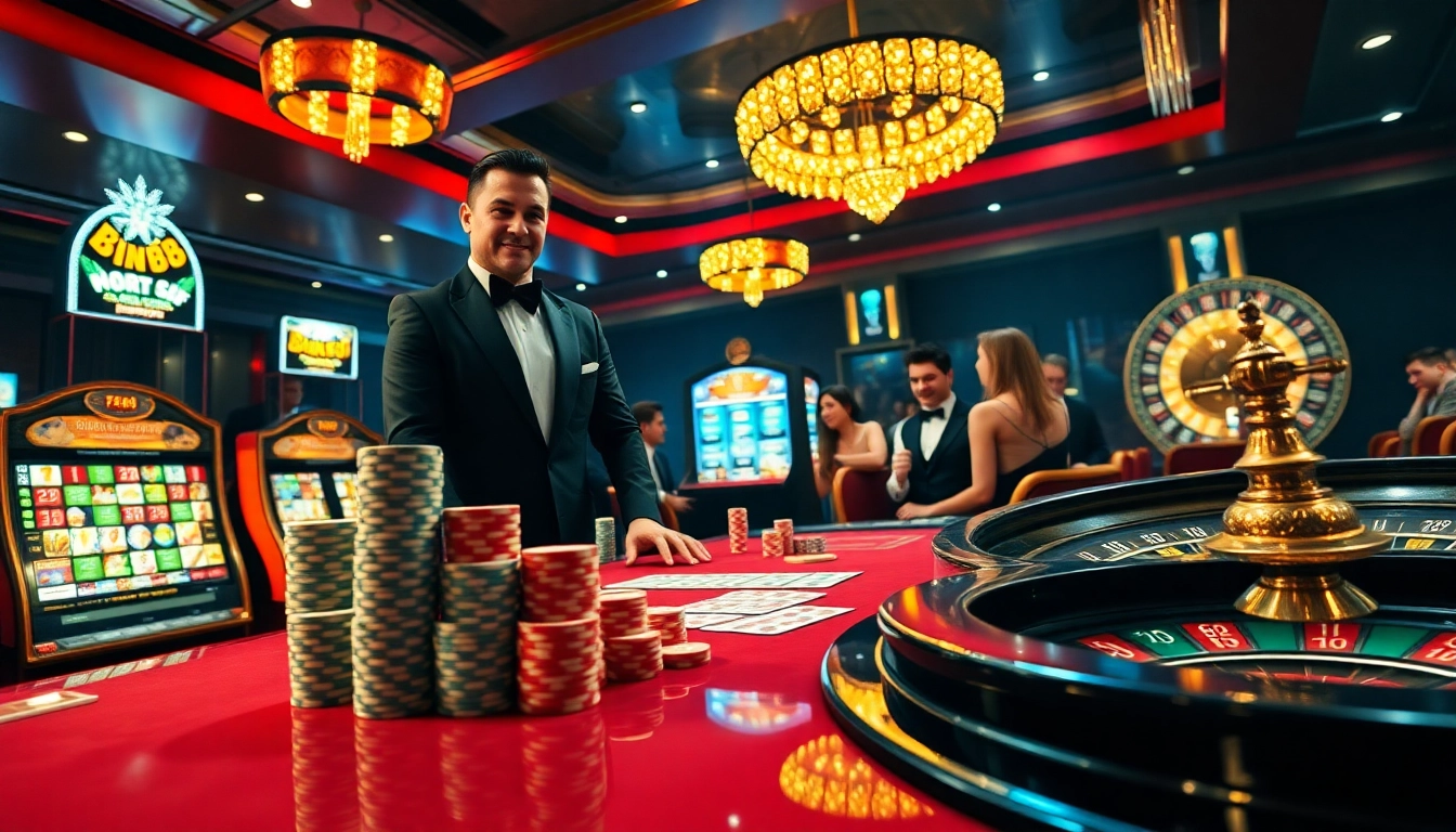 Experience the thrill of Bin88 with high-stakes poker action at a luxurious casino table.