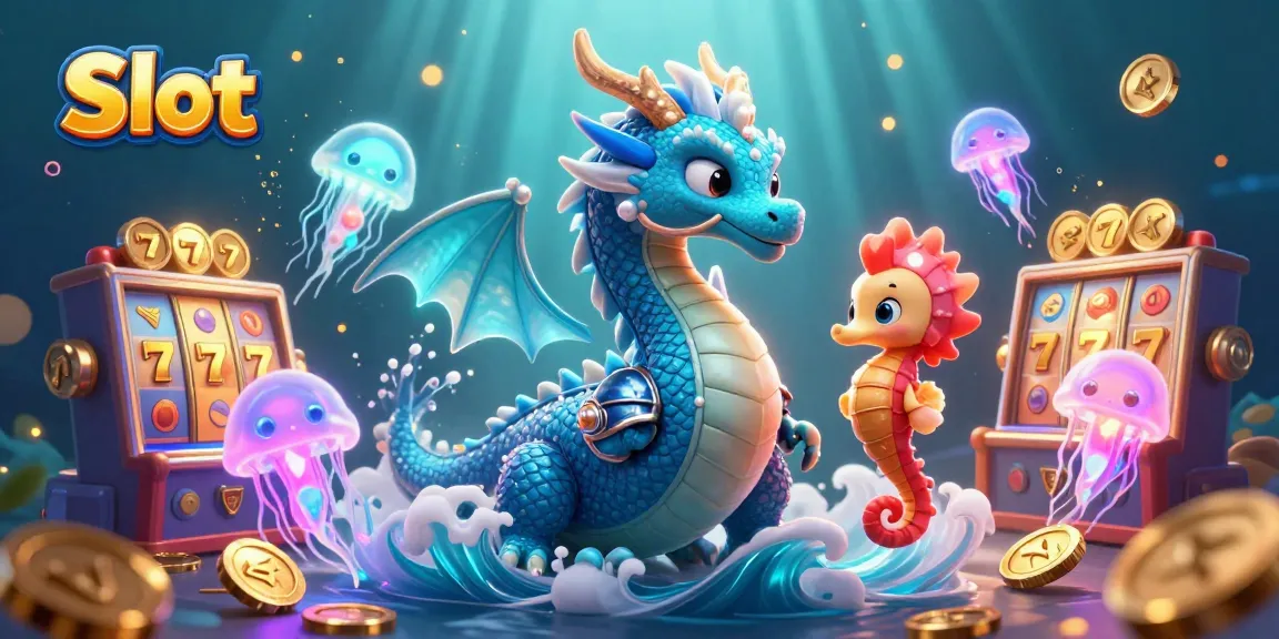 Immerse in Slot gaming with a vibrant scene featuring a dragon and colorful slot machine elements.