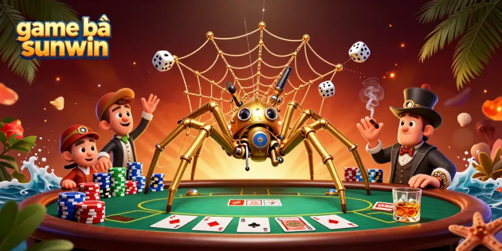 Engage with game bài sunwin through a vibrant steampunk casino illustration showcasing dynamic gambling elements and characters.