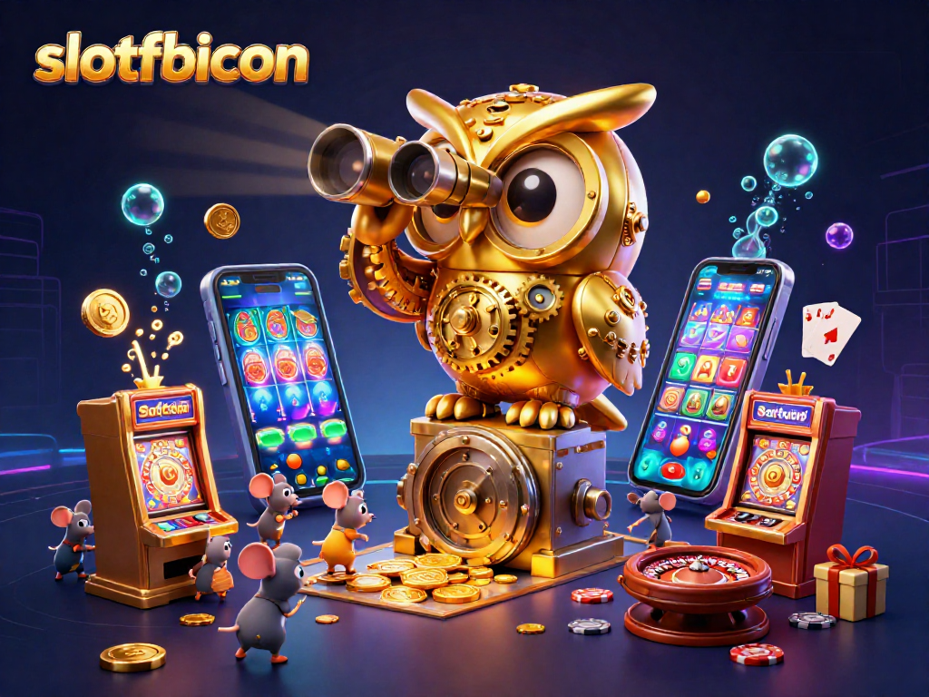 Experience slotfbicon's vibrant casino action with a golden owl, whimsical mice, and exciting game elements.