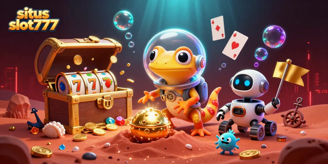 Engage with situs slot777 for dynamic slot gaming scenes featuring a Martian gecko and casino treasures.
